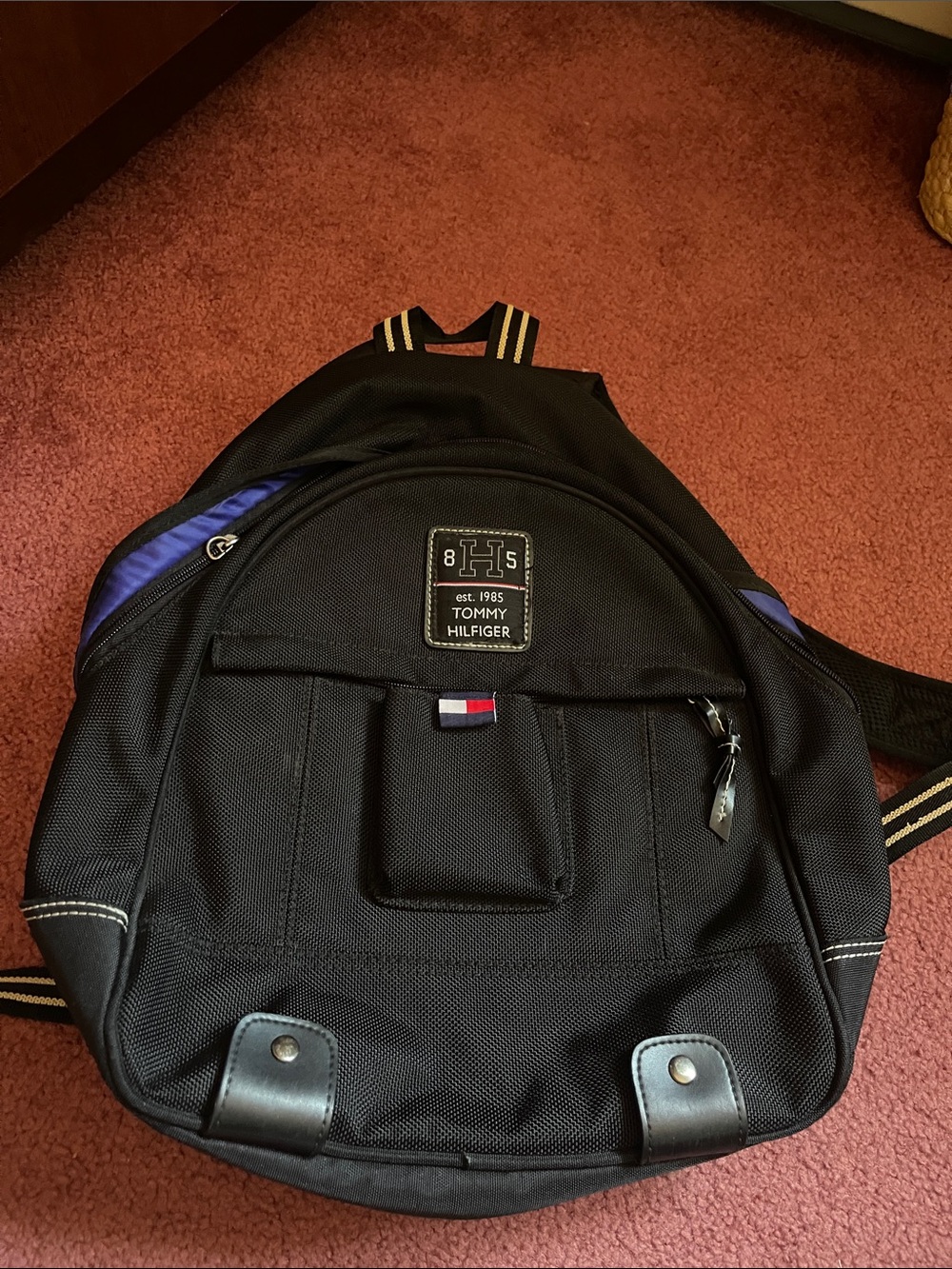 Tommy Hilfiger Black Backpack with Blue Accents